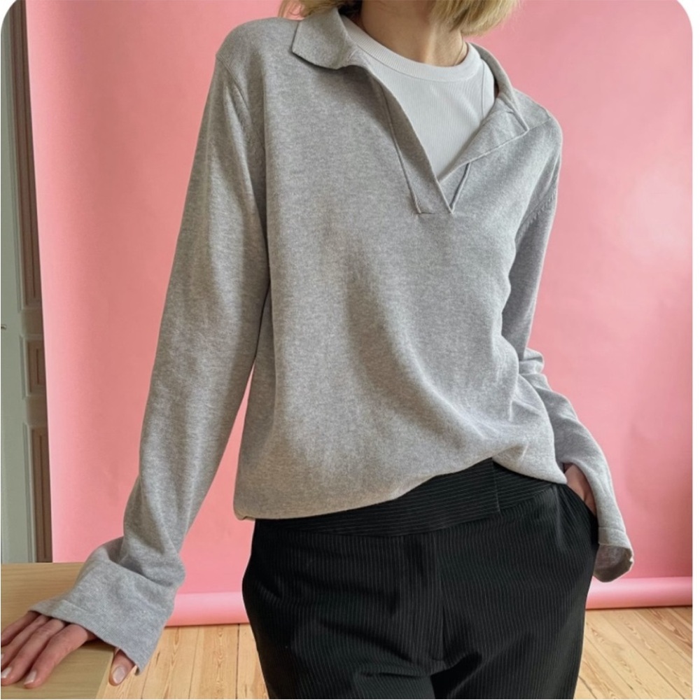 SOLD 🛑Djerf Avenue Black Getaway Top Collared Knit Shirt Women’s M